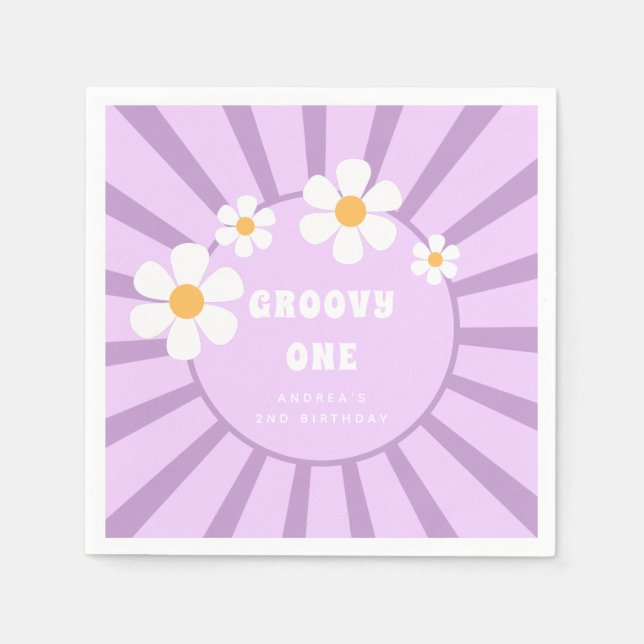Groovy One Retro Sunshine Girl Second Birthday  Napkin (Front)