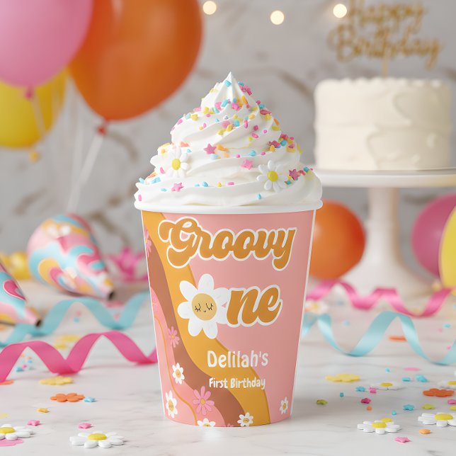 Groovy one retro vintage first birthday paper cups (Creator Uploaded)