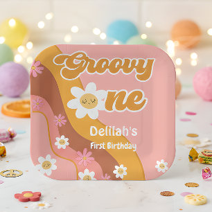Groovy one retro vintage first birthday paper plate