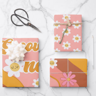 Groovy one retro vintage first birthday wrapping paper sheet