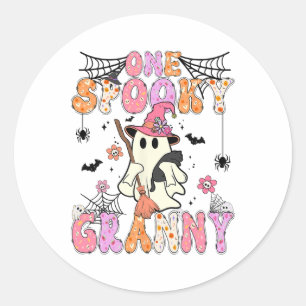Groovy One Spooky Granny Retro Halloween Cute Ghos Classic Round Sticker