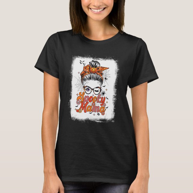 Groovy One Spooky Mama Messy Bun Women Witch Mom H T-Shirt (Front)