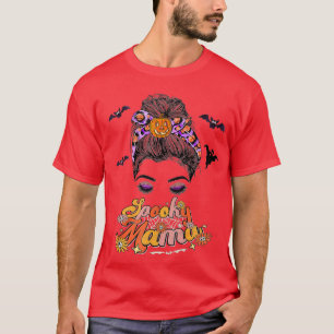 Groovy One Spooky Mama Messy Bun Women Witch Mom H T-Shirt
