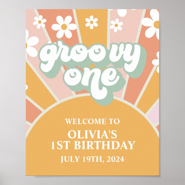 Groovy One Sunshine First Birthday Welcome Sign (Front)