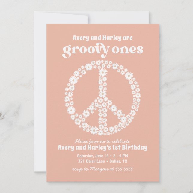 Groovy Ones 70s Pink Daisy 1st Birthday Party Invitation (Front)