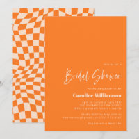 Groovy Orange Abstract Chequerboard Bridal Shower