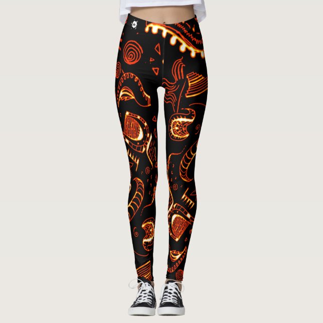 Groovy Orange Black  Leggings (Front)