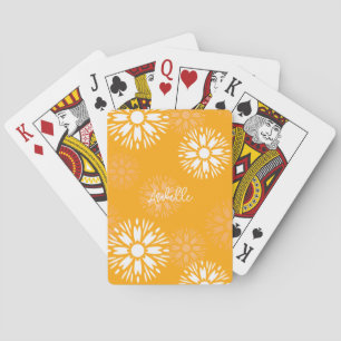 Groovy Orange Daisy Flower Retro Floral Name Playing Cards