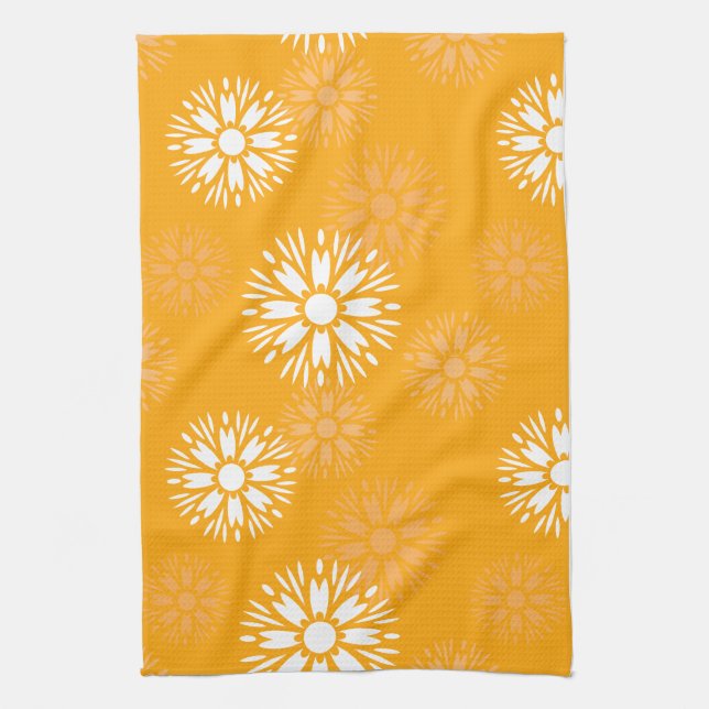 Groovy Orange Daisy Flower Retro Floral Pattern Kitchen Towel (Vertical)