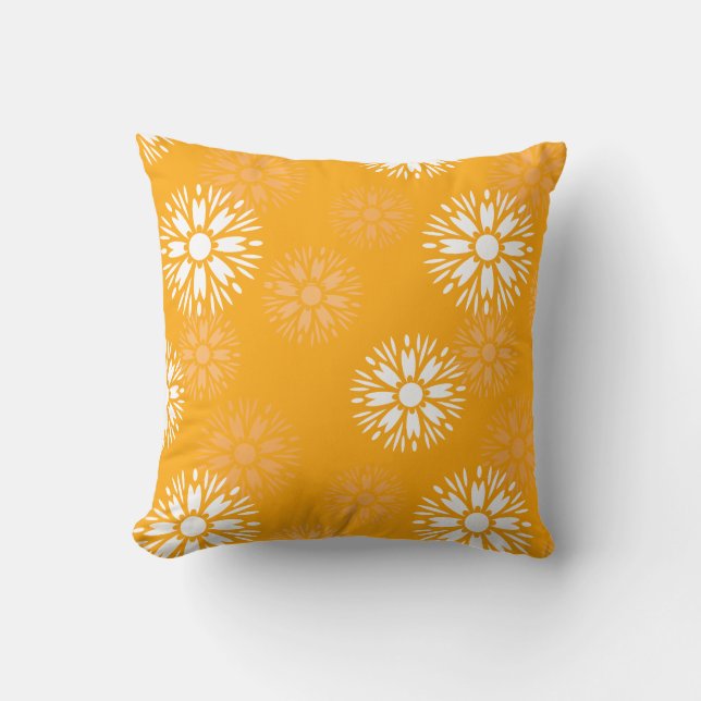 Groovy Orange Daisy Flower Retro Floral Pattern Throw Pillow (Front)