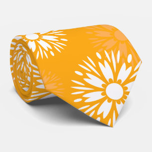 Groovy Orange Daisy Flower Retro Floral Pattern Tie