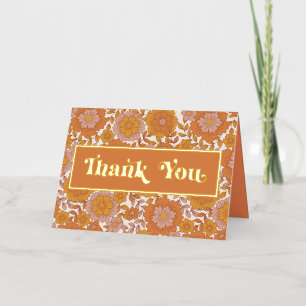 Groovy Orange Floral Folded Foil Thank You Card