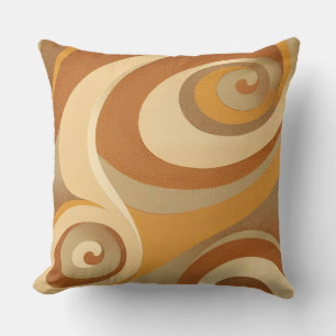 Groovy Orange Gold Brown Mid Century Modern Swirl Throw Pillow