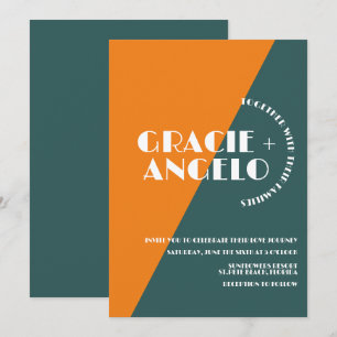 Groovy Orange Green Two Tones Wedding Invitation