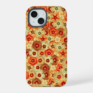 Groovy Orange Hippie Flowers Pattern iPhone 15 Case