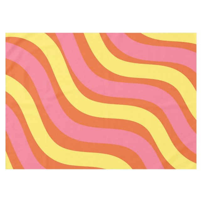 Groovy Orange Yellow Pink Wavy Stripe Bold Dining  Tablecloth (Front (Horizontal))