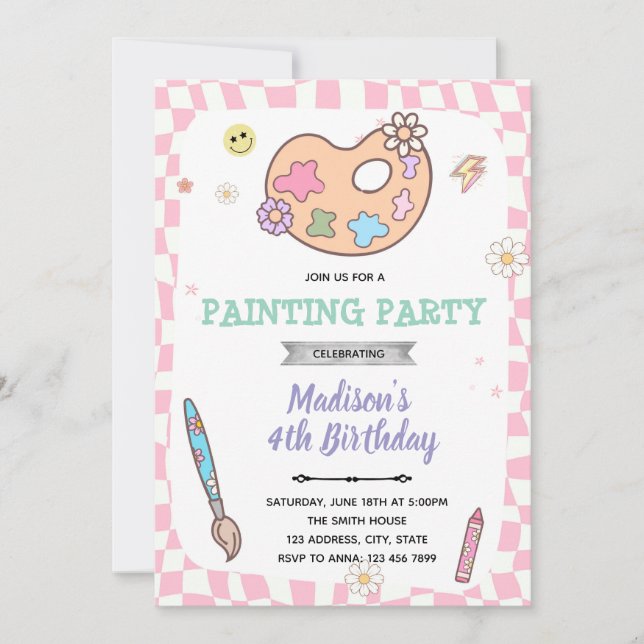 Groovy painting party invitation (Front)
