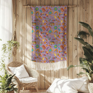 Groovy Pastel Blanket 70s Colourful Cozy Accent