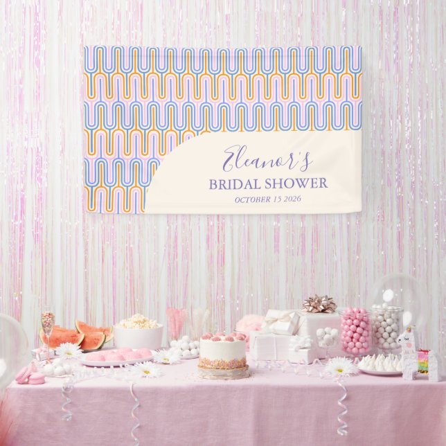 Groovy Pastel Line Periwinkle Bridal Shower Custom Banner (Party)