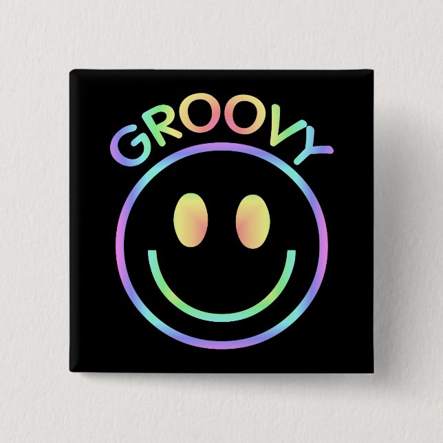 Groovy Pastel Retro Button Pin (Front)