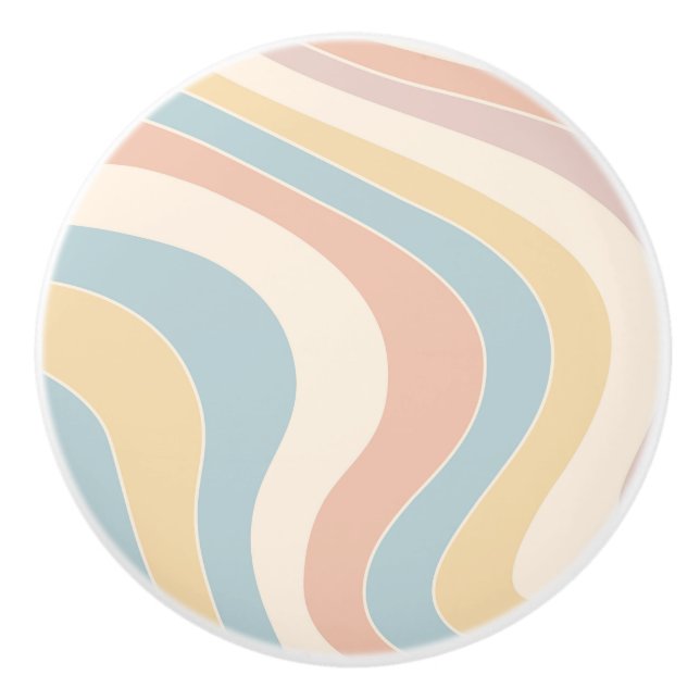 Groovy pastel retro style waves design ceramic knob (Front)