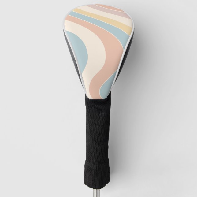 Groovy pastel retro style waves design golf head cover (Front)