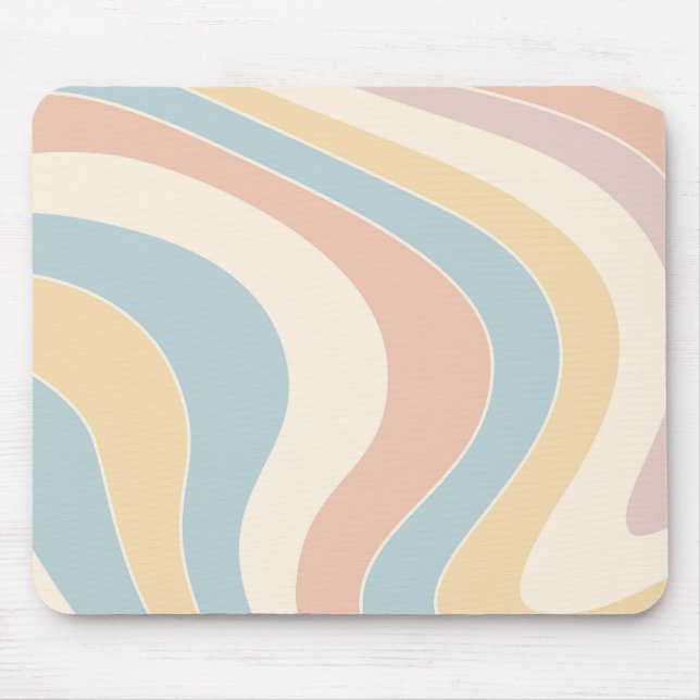 Groovy pastel retro style waves design mouse pad (Front)