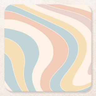 Groovy pastel retro style waves design square paper coaster