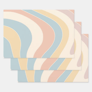 Groovy pastel retro style waves design wrapping paper sheet