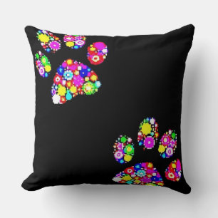 Groovy Paw Prints Throw Pillow