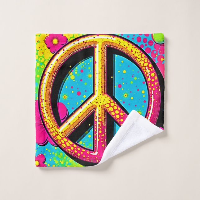 Groovy Peace Flower Power Bath Towel Set (Wash Cloth)