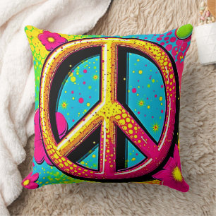 Groovy Peace Flower Power Throw Pillow