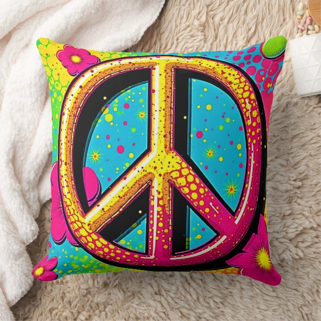 Groovy Peace Flower Power Throw Pillow (Blanket)