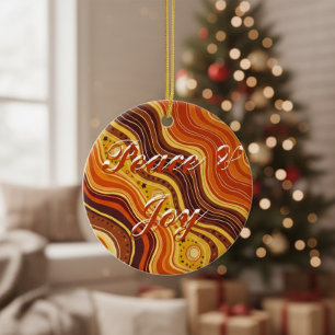 Groovy Peace & Joy Ceramic Ornament   Retro 70s