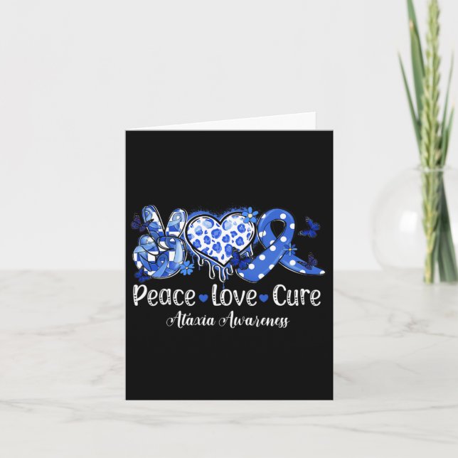 Groovy Peace Love Cure Blue Ribbon Ataxia Awarenes Card (Front)