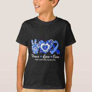 Groovy Peace Love Cure Blue Ribbon Hydrocephalus A T-Shirt