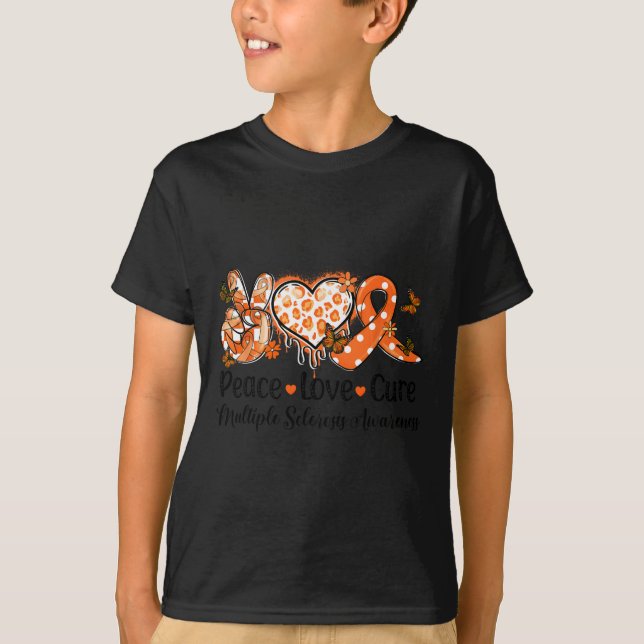 Groovy Peace Love Cure Multiple Sclerosis Awarenes T-Shirt (Front)