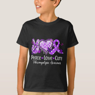 Groovy Peace Love Cure Purple Ribbon Fibromyalgia  T-Shirt