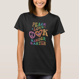 Groovy PEACE LOVE KINDERGARTEN Leopard Print Kinde T-Shirt