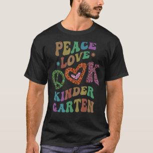 Groovy PEACE LOVE KINDERGARTEN Leopard Print Kinde T-Shirt