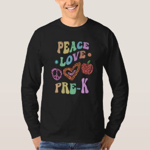 Groovy PEACE LOVE PRE K Leopard Print PreK Teacher T-Shirt