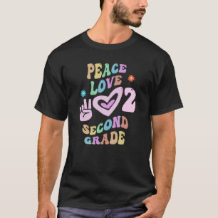 Groovy Peace Love SECOND GRADE Teacher Little Miss T-Shirt