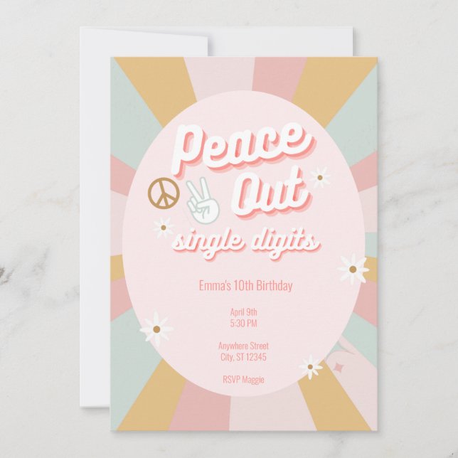 Groovy Peace Out Retro Single Digits 10th Birthday Invitation (Front)