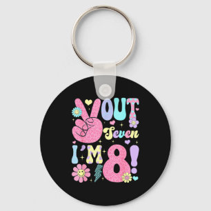 Groovy Peace Out Seven I'm 8 Years Old 8th Birthda Keychain