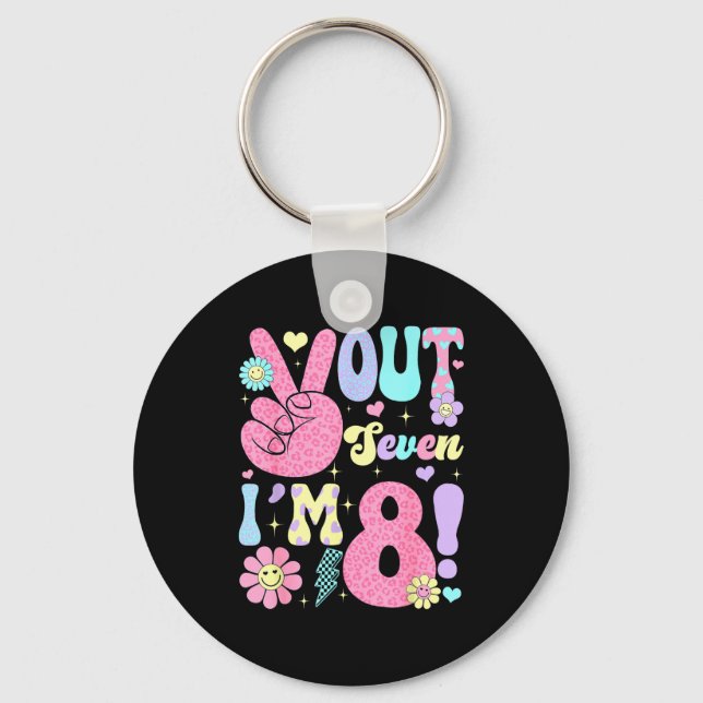 Groovy Peace Out Seven I'm 8 Years Old 8th Birthda Keychain (Front)