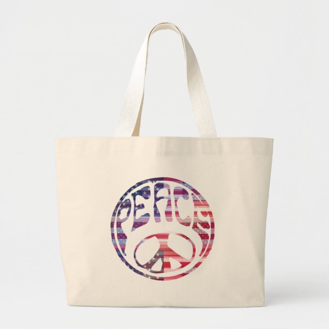 Groovy Peace Sign Large Tote Bag (Front)