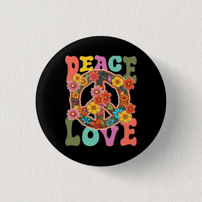 Groovy Peace Sign Love 60S 70S Hippie Costume Flow 1 Inch Round Button (Front)