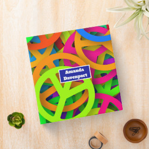 Groovy Peace Signs Rainbow Pattern Binder