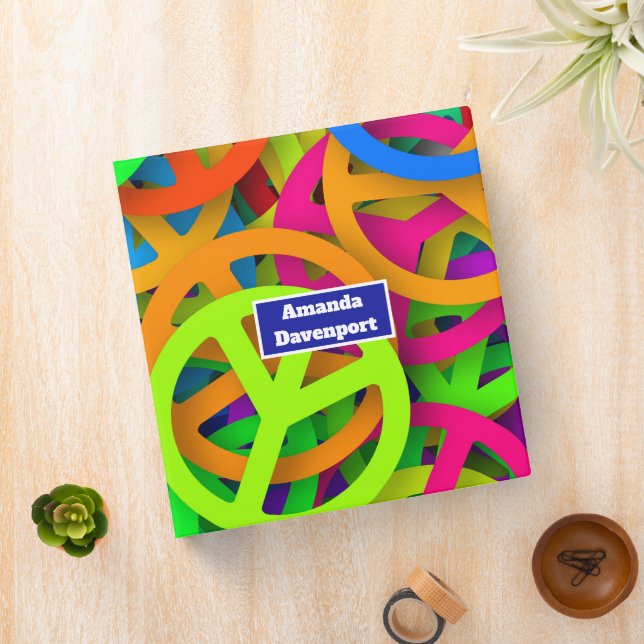 Groovy Peace Signs Rainbow Pattern Binder (In Situ)