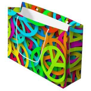 Groovy Peace Signs Rainbow Pattern Large Gift Bag